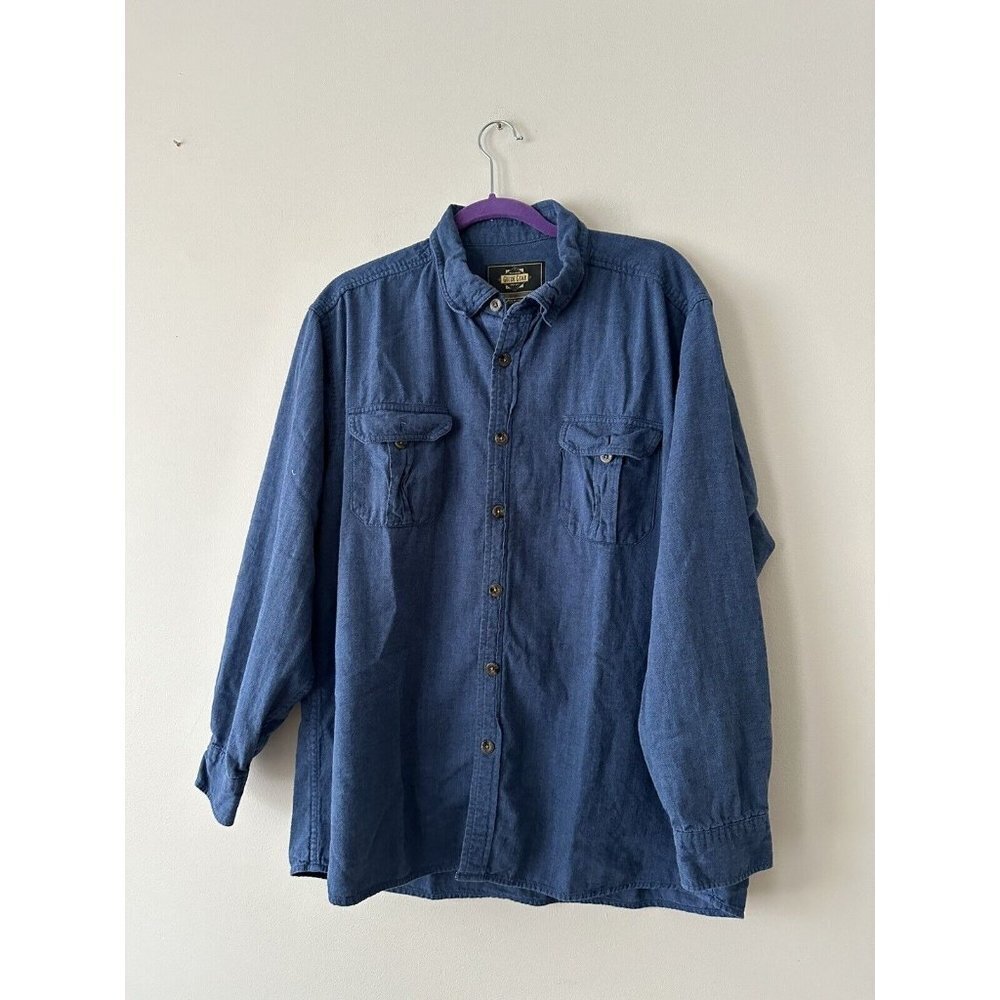 Vintage Guide Gear Mens Denim Button DownShirt Size XL Blue Long Sleeve Collared
